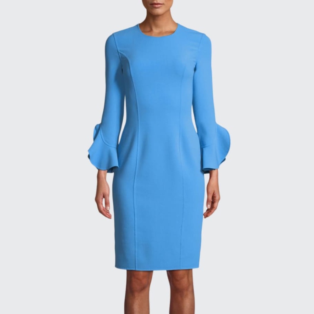 Michael Kors Collection Jewel-Neck Ruffle-Sleeve Stretch-Wool Crepe Sheath Dress